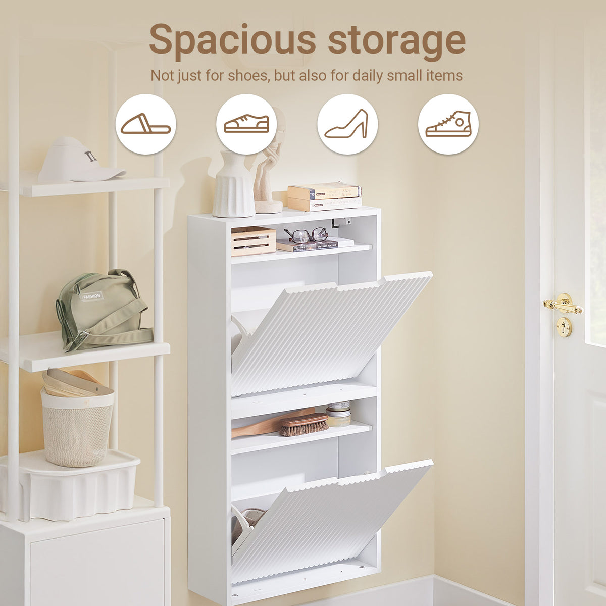 SoBuy FSR204-W white slim shoe cabinet functional overview vertical mounting hallway