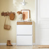 SoBuy FSR205-WN, Shoe Rack Narrow Shoe Storage Cabinet with 2 Adjustable Flip Doors & Drawer for 12 Pairs of Shoes, White & Wood Grain Finish, Compact for Entryway, Easy Assembly, 61x26x91cm