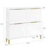 SoBuy FSR206-GW, Narrow Shoe Cabinet - 19cm Slim Hallway Shoe Storage Cabinet with High Gloss White Finish, Gold Handles, Anti-Slip Pads, E1 Board, Easy Assembly - 100x19x90cm