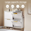 SoBuy FSR206-GW, Narrow Shoe Cabinet - 19cm Slim Hallway Shoe Storage Cabinet with High Gloss White Finish, Gold Handles, Anti-Slip Pads, E1 Board, Easy Assembly - 100x19x90cm