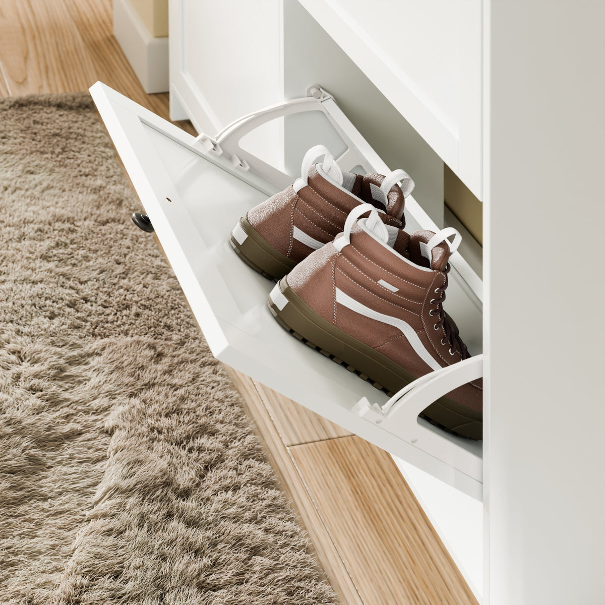 SoBuy FSR208-W, Narrow Shoe Cabinet Shoe Storage Cabinet – Slim Design for Small Spaces – White MDF Shoe Rack with 4 Flip Doors & 2 Drawer – Holds Up to 12 Pairs of Shoes – 100x19x107cm