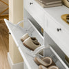 SoBuy FSR208-W, Narrow Shoe Cabinet Shoe Storage Cabinet – Slim Design for Small Spaces – White MDF Shoe Rack with 4 Flip Doors & 2 Drawer – Holds Up to 12 Pairs of Shoes – 100x19x107cm