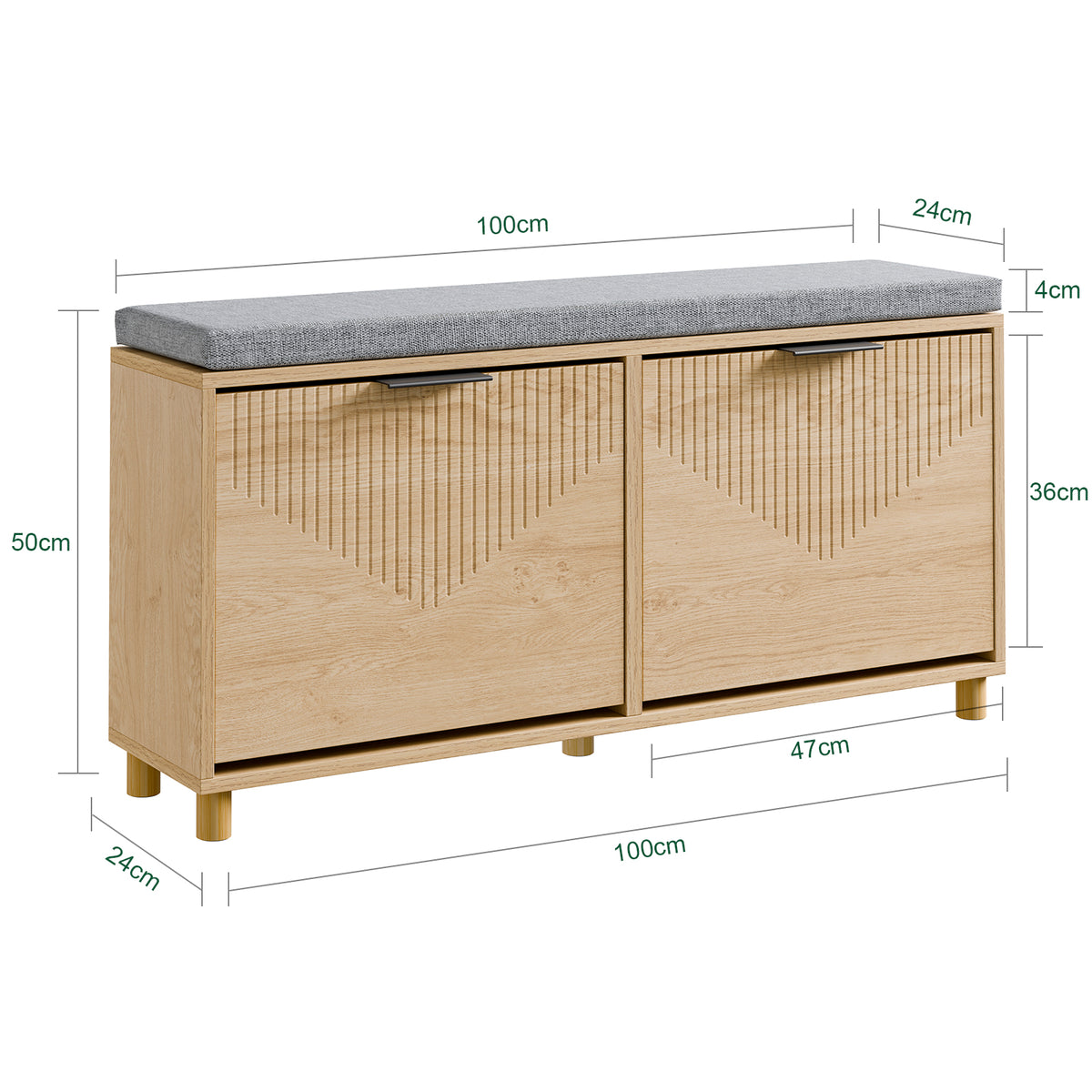 SoBuy FSR211-N, Narrow Shoe Storage Bench with 2 Flip Drawers, Hallway Bench with Cushion for Small Spaces, Wooden, 100×24×50 cm