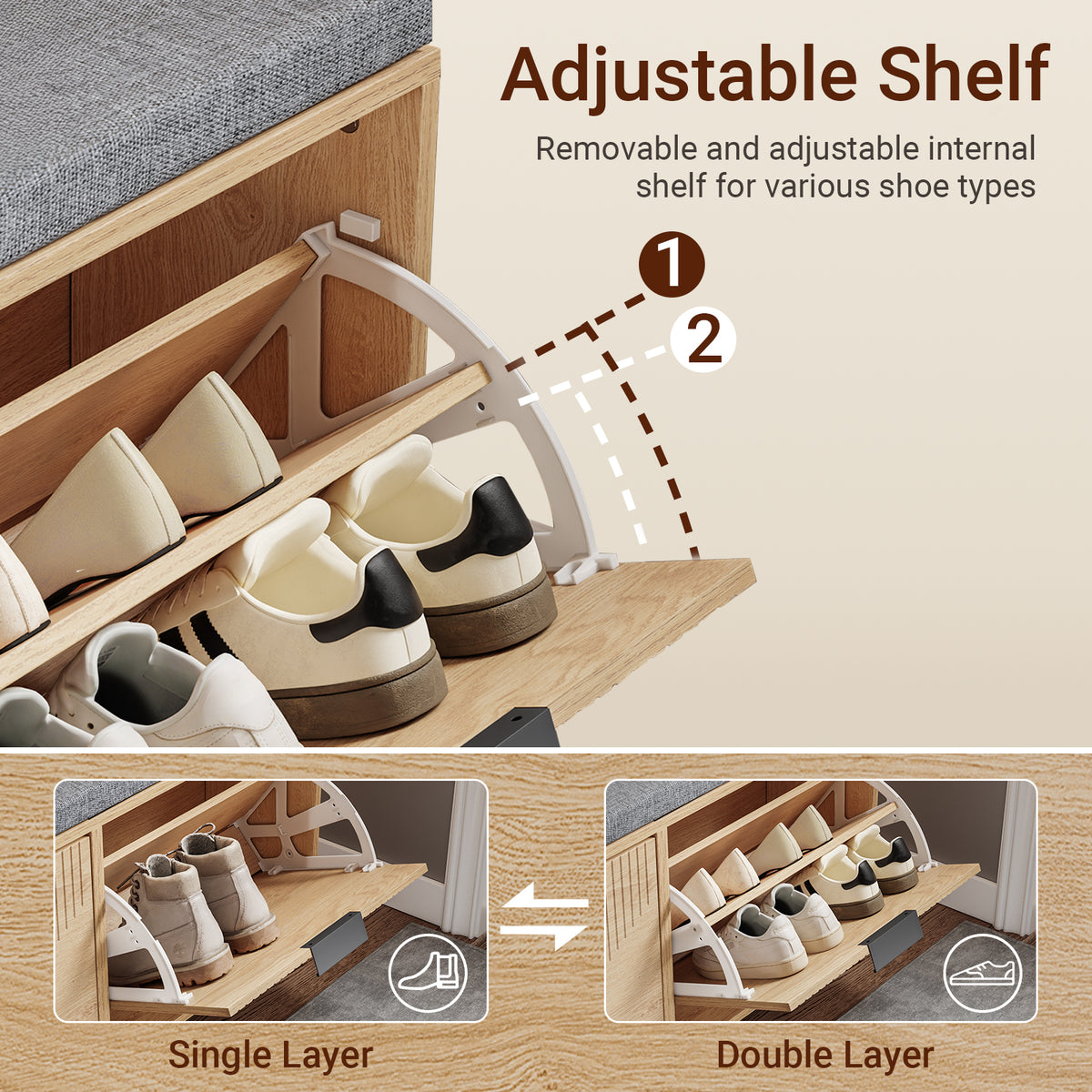 SoBuy FSR211-N, Narrow Shoe Storage Bench with 2 Flip Drawers, Hallway Bench with Cushion for Small Spaces, Wooden, 100×24×50 cm
