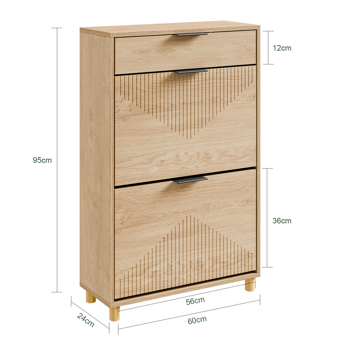 SoBuy FSR212-N, Slim Wooden Shoe Storage Cabinet, Narrow 24cm Shoe Cabinet with 3 Flip Drawers for Hallway, Fits up to EU 47, 60×24×95 cm