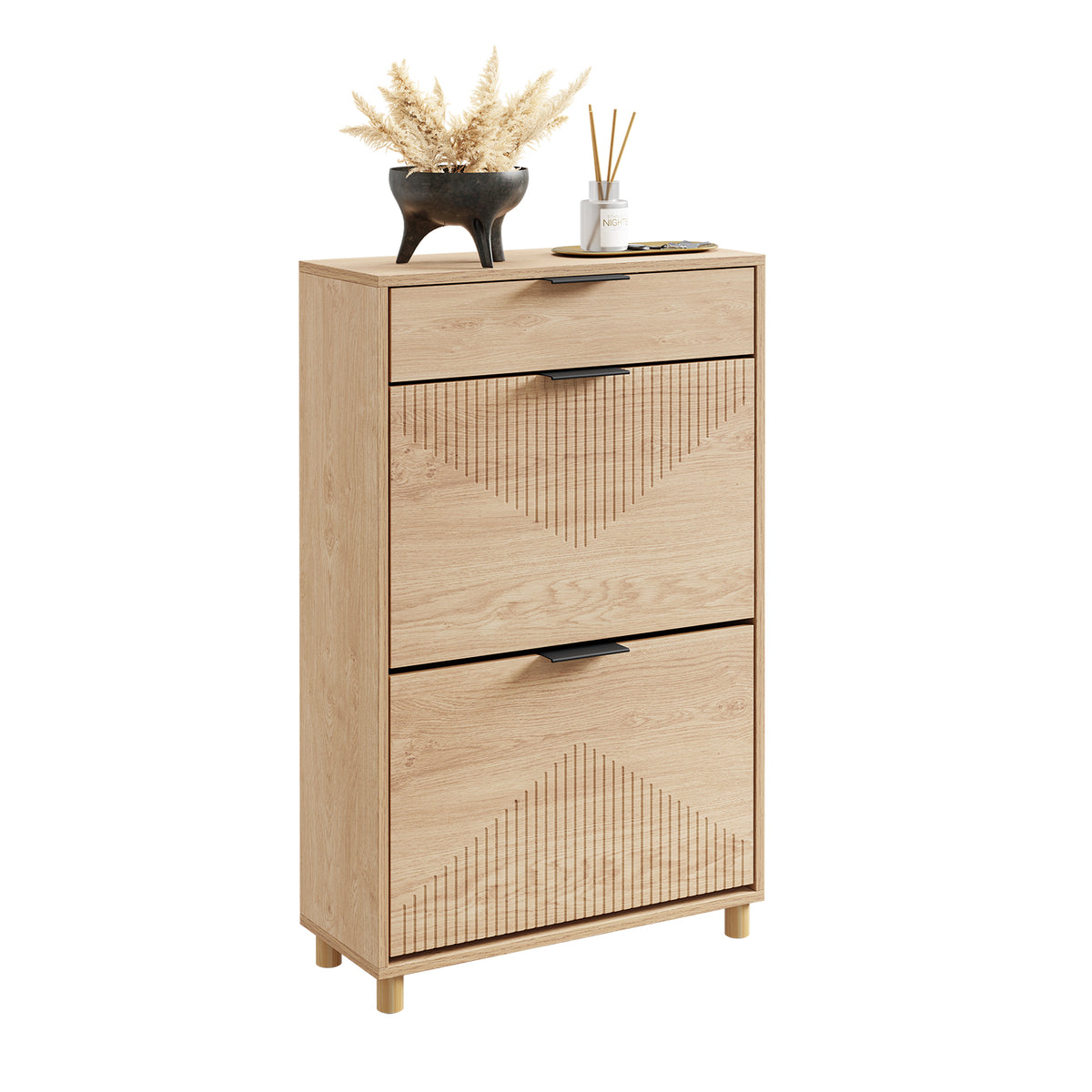 SoBuy FSR212-N, Slim Wooden Shoe Storage Cabinet, Narrow 24cm Shoe Cabinet with 3 Flip Drawers for Hallway, Fits up to EU 47, 60×24×95 cm