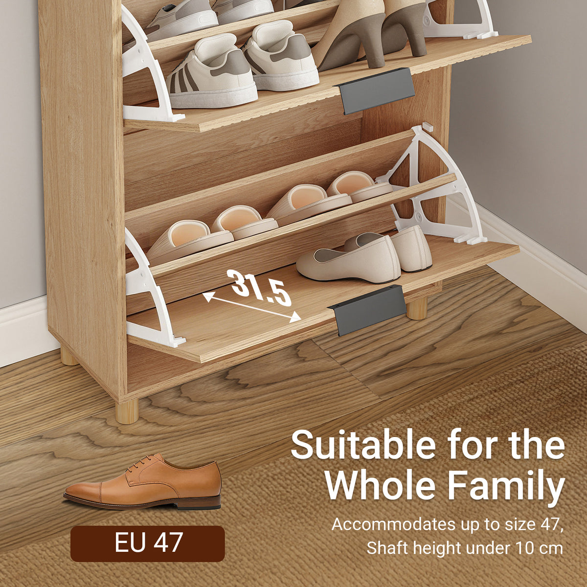 SoBuy FSR212-N, Slim Wooden Shoe Storage Cabinet, Narrow 24cm Shoe Cabinet with 3 Flip Drawers for Hallway, Fits up to EU 47, 60×24×95 cm
