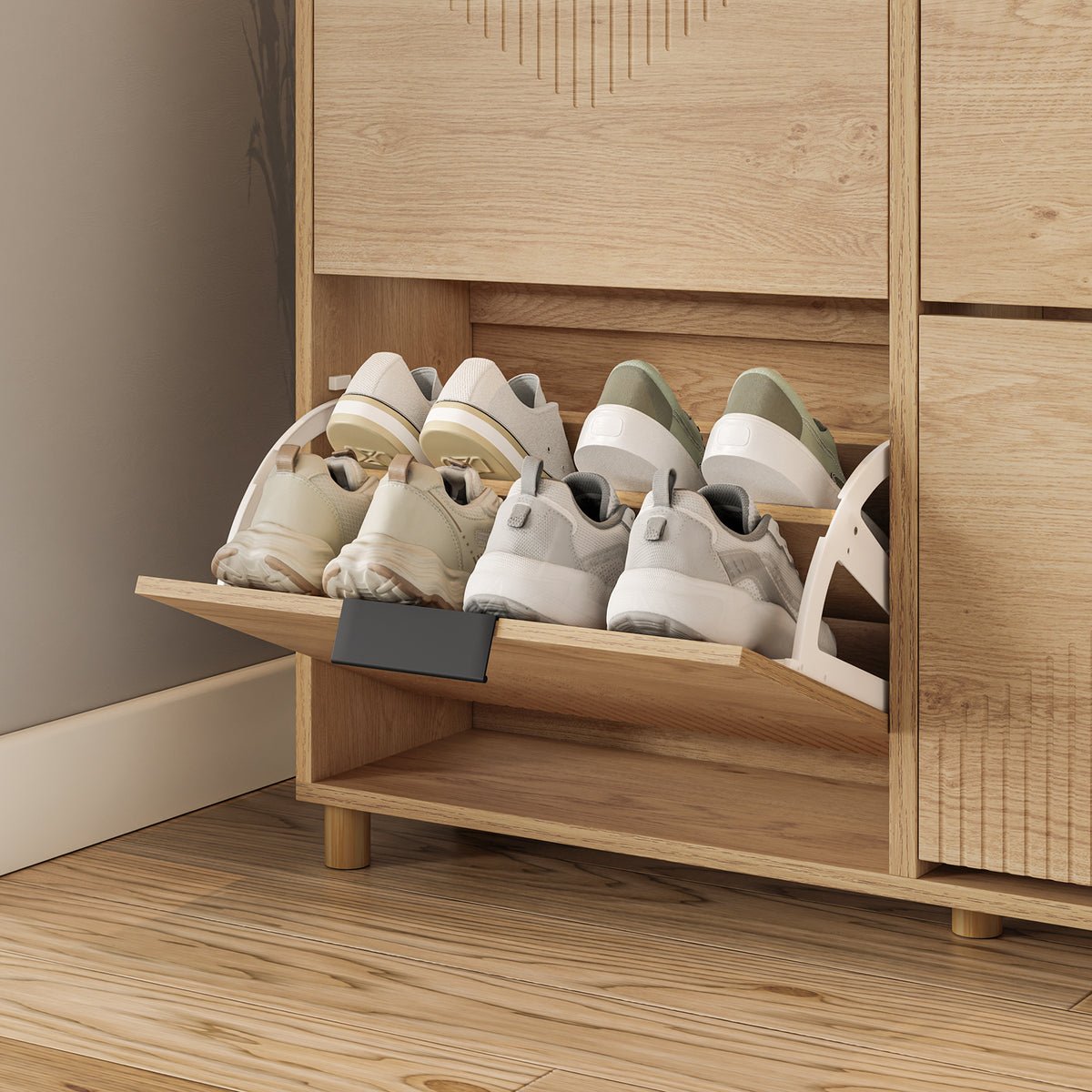 SoBuy FSR214-N, Large Shoe Storage Cabinet with 4 Flip Drawers, Wooden Slim Shoe Cupboard, Fits up to EU 47, 100×24×83 cm