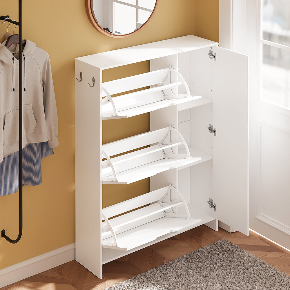 SoBuy FSR220-W, Shoe Cabinet with 3 Drawers, Hooks & Seat, Entryway, White, 84x24x121cm - view 5