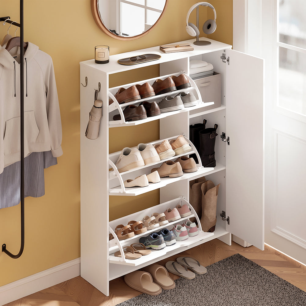 SoBuy FSR220-W, Shoe Cabinet with 3 Drawers, Hooks & Seat, Entryway, White, 84x24x121cm - view 6
