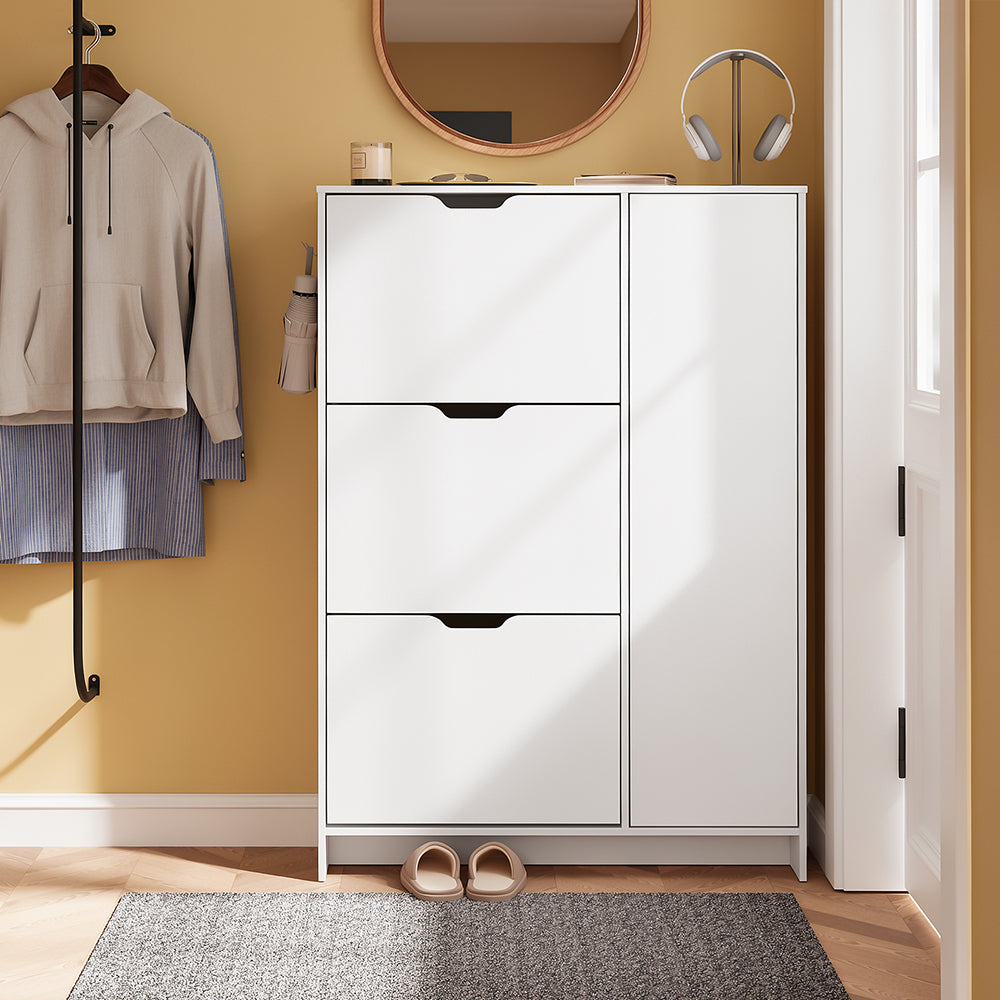 SoBuy FSR220-W, Shoe Cabinet with 3 Drawers, Hooks & Seat, Entryway, White, 84x24x121cm - view 7