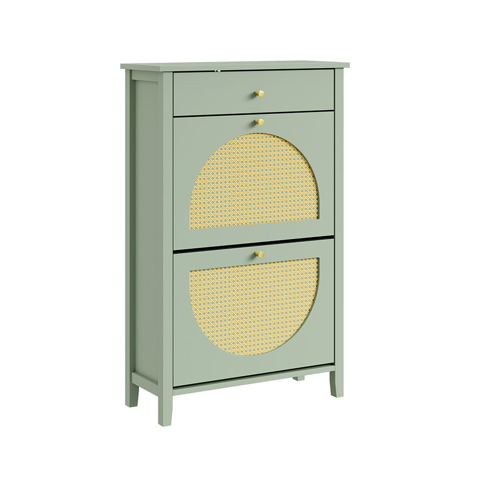 SoBuy FSR223-GR, Slim Shoe Cabinet with 2 Flip Drawers & Rattan Panels, Green, 62x25x97cm - view 1
