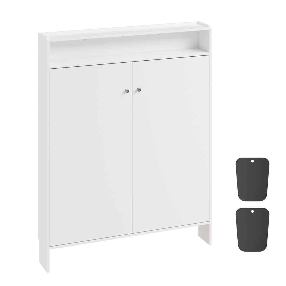 SoBuy FSR227-E-W, Slim Shoe Cabinet with 2 Doors & Open Shelf, Hallway Shoe Storage, White, 98x15x123.5cm - view 1