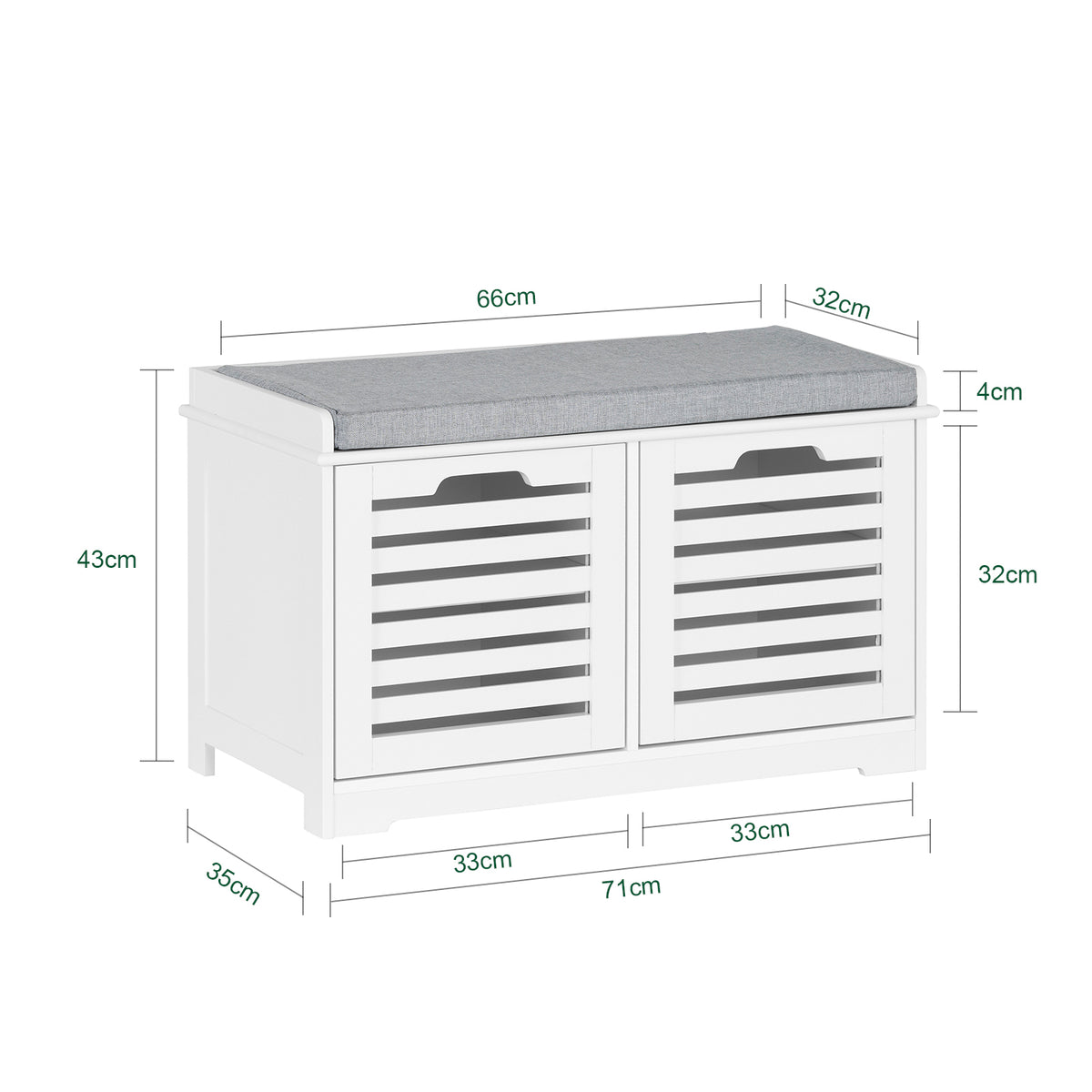 SoBuy FSR23-II-W, Shoe Storage Bench Shoe Cabinet with Seat Cushion – 2 Doors for Hallway Organiser, White, Wooden Storage Unit, 133kg Load