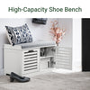 SoBuy FSR23-II-W, Shoe Storage Bench Shoe Cabinet with Seat Cushion – 2 Doors for Hallway Organiser, White, Wooden Storage Unit, 133kg Load