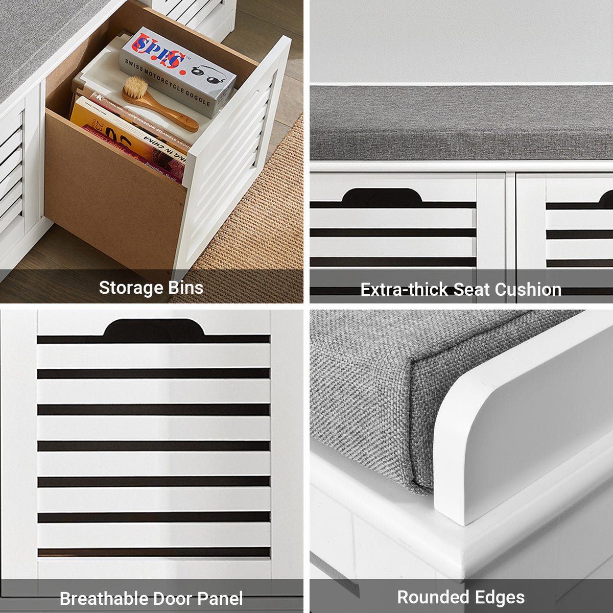 SoBuy FSR23-W, Shoe Storage Bench Shoe Cabinet with Seat Cushion – 3 Drawers for Hallway Organiser, White, Wooden Storage Unit, 120kg Load
