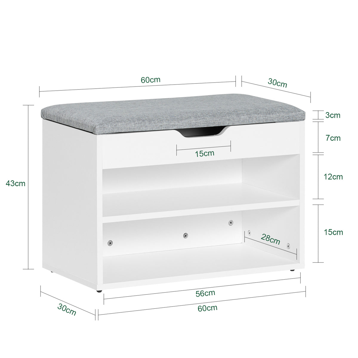 SoBuy FSR25-HG, Shoe Storage Bench Shoe Rack with Seat - Padded Folding Cushion, Hallway Storage Unit with 2 Tiers, Grey, 60x30x48cm, Max Load 150kg