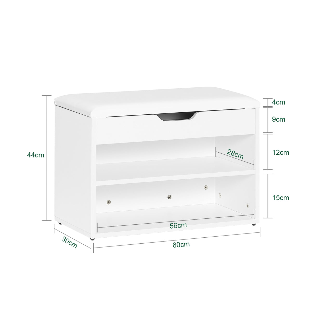 SoBuy FSR25-W, Shoe Storage Bench Shoe Rack with Seat - Padded Folding Cushion, Hallway Storage Unit with 2 Tiers, White, 60x30x48cm, Max Load 150kg