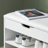 SoBuy FSR25-W, Shoe Storage Bench Shoe Rack with Seat - Padded Folding Cushion, Hallway Storage Unit with 2 Tiers, White, 60x30x48cm, Max Load 150kg