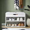 SoBuy FSR25-W, Shoe Storage Bench Shoe Rack with Seat - Padded Folding Cushion, Hallway Storage Unit with 2 Tiers, White, 60x30x48cm, Max Load 150kg