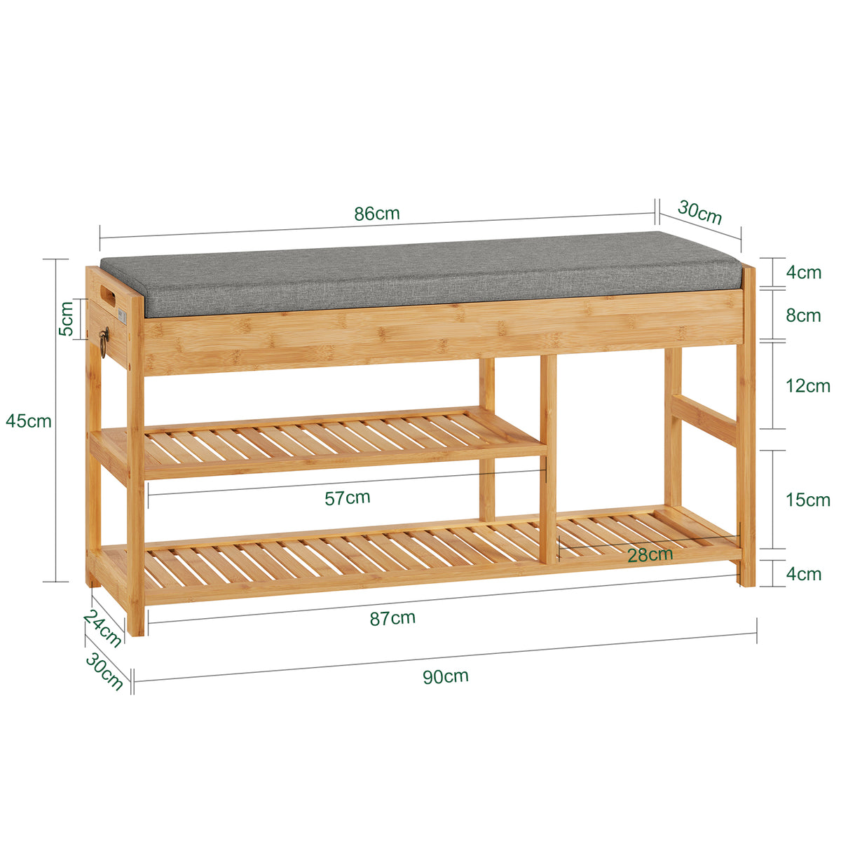 SoBuy FSR47-N, Bamboo Shoe Rack Shoe Bench with Seat Cushion, Hallway Shoe Storage Bench Organizer, Wood