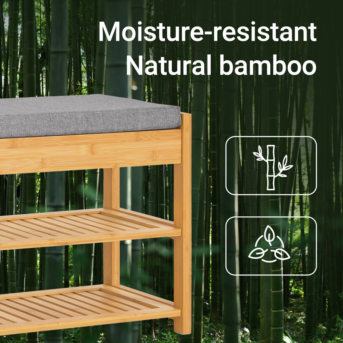Natural bamboo shoe storage bench seat cushion detail FSR49-N