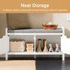 SoBuy FSR63-II-W, Shoe Storage Bench Shoe Rack with Seat Cushion & Double Doors & Hidden Compartment – Ideal Hallway Bench for Small Spaces – White, W91 x D30 x H50cm