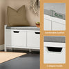 SoBuy FSR63-II-W, Shoe Storage Bench Shoe Rack with Seat Cushion & Double Doors & Hidden Compartment – Ideal Hallway Bench for Small Spaces – White, W91 x D30 x H50cm