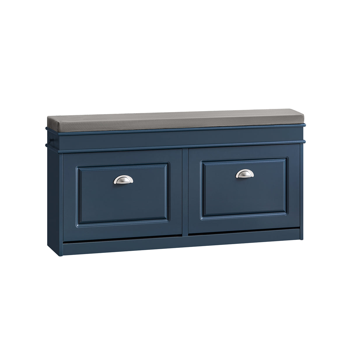 SoBuy navy blue hallway shoe bench with 2 flip drawers and seat cushion FSR64-B.