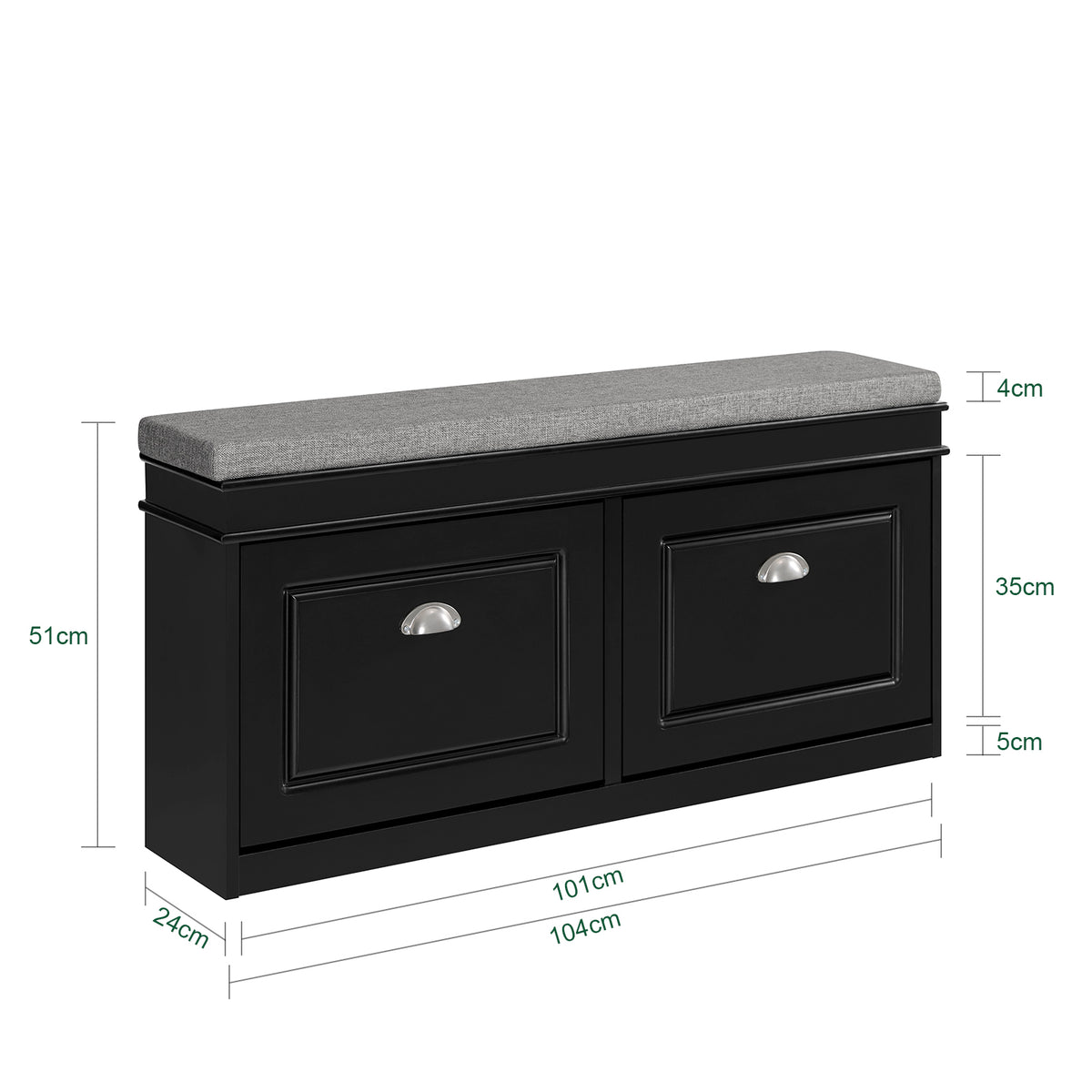 SoBuy FSR64-SCH dimensions W104 D24 H52cm black hallway shoe storage bench