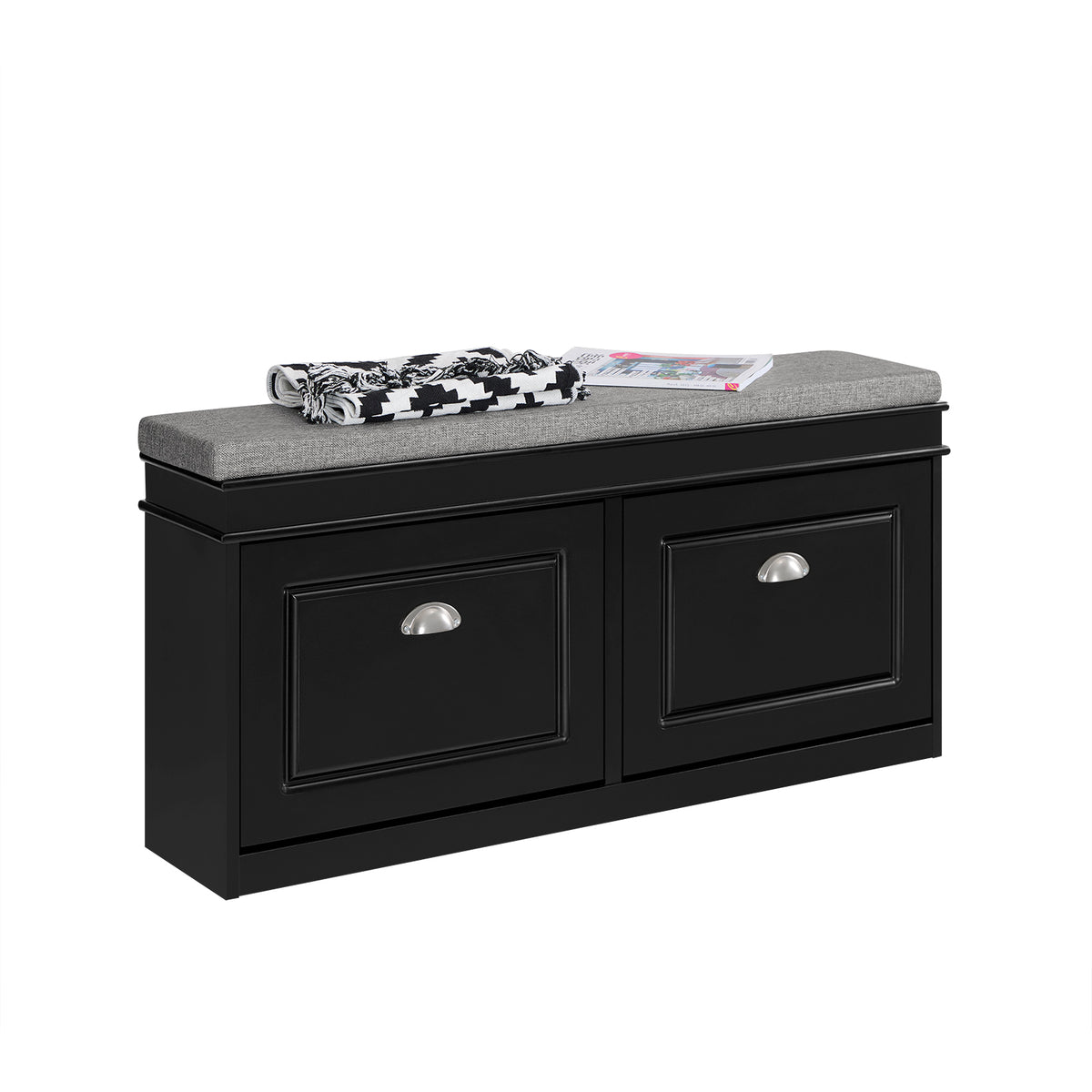 SoBuy FSR64-SCH black hallway shoe storage bench white background product shot