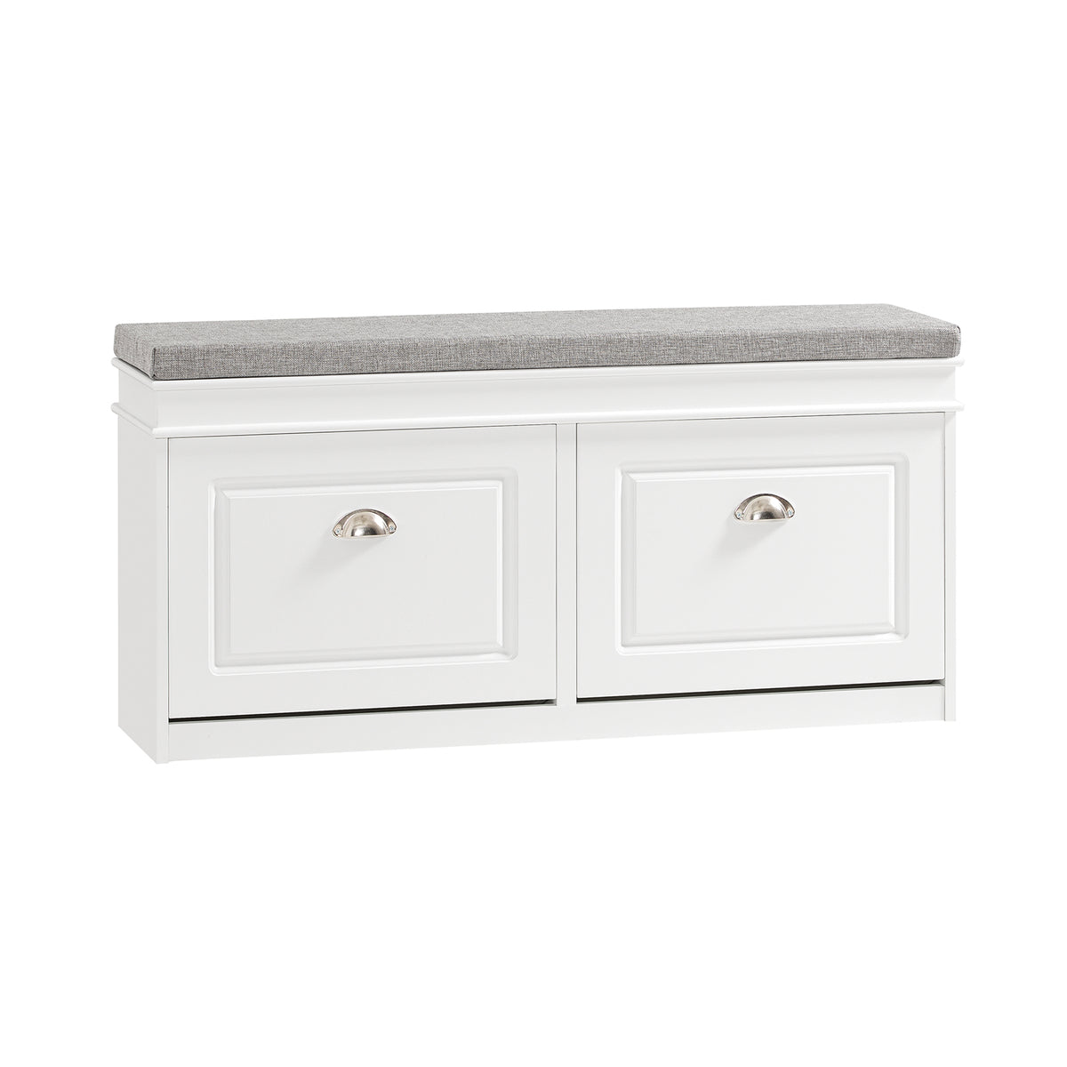 SoBuy white hallway shoe bench with 2 flip drawers and padded seat FSR64-W