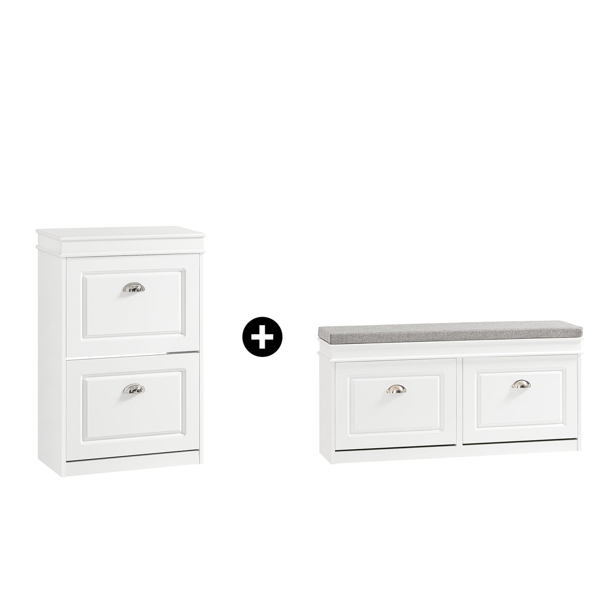 SoBuy FSR64-W+FSR78-W, Shoe Bench + Shoe Cabinet With Flip Drawers, 24cm Depth White Hallway Set