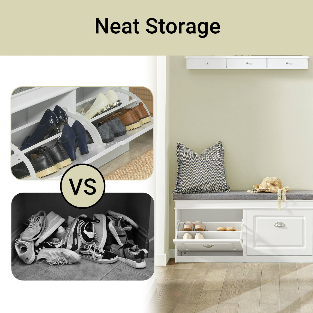 With this shoe bench, your entryway stays tidy and clutter-free.