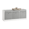 SoBuy FSR65-DG, 3 Baskets Hallway Bedroom Storage Shoe Bench with Seat Cushion, Grey