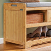 SoBuy FSR75-N, Bamboo 2 Tiers Shoe Rack Hallway Storage Bench with Seat Cushion, Wood