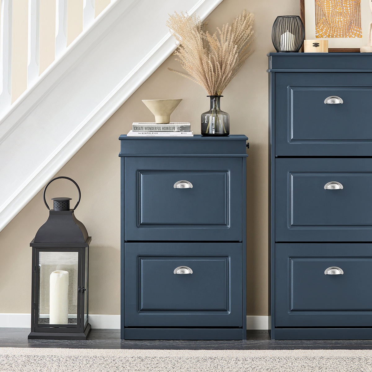 SoBuy Blue Narrow Shoe Cabinet with Flip Drawers – Modern Design for Contemporary Homes
