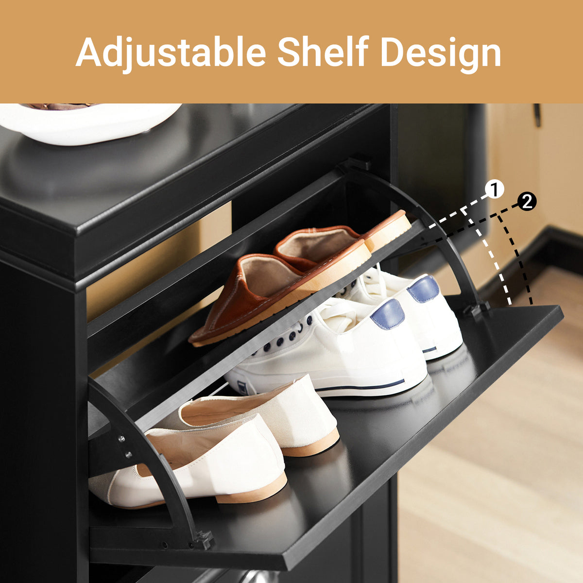 SoBuy FSR78-SCH, Shoe Rack Cabinet with 2 Flip Drawers, Slim Shoe Storage Unit for Hallway, Entryway, Corridor, Small Spaces, MDF Wooden Cupboard Black 54x24x82cm