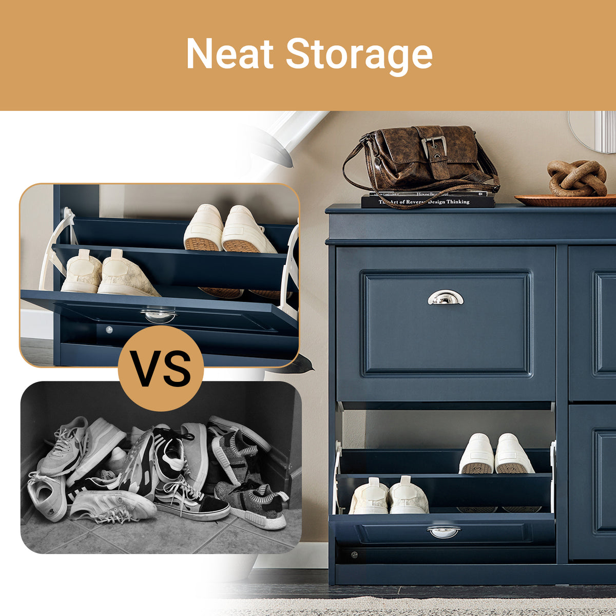 With this shoe cabinet storing up to 16 pairs, your entryway stays tidy and clutter-free
