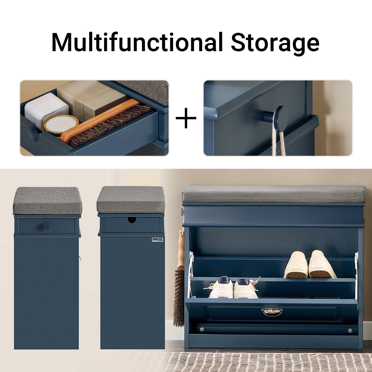 SoBuy Slim Entryway Bench with Shoe Storage – Cushioned Seat and Concealed Compartment