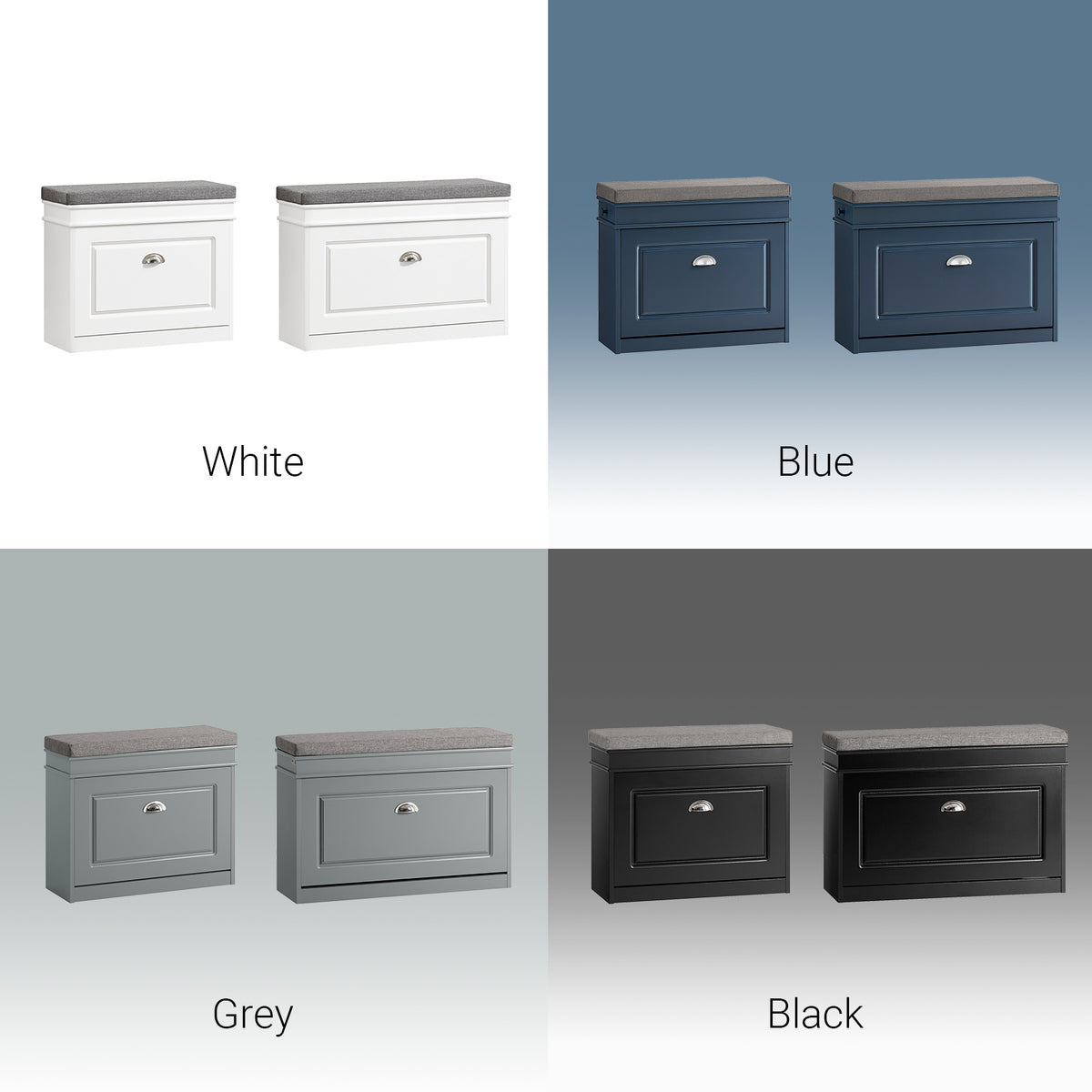 SoBuy FSR82-K-B Blue Hallway Shoe Bench with Flip Drawer & Padded Seat – Slim Storage Unit W60 x D24 x H52cm