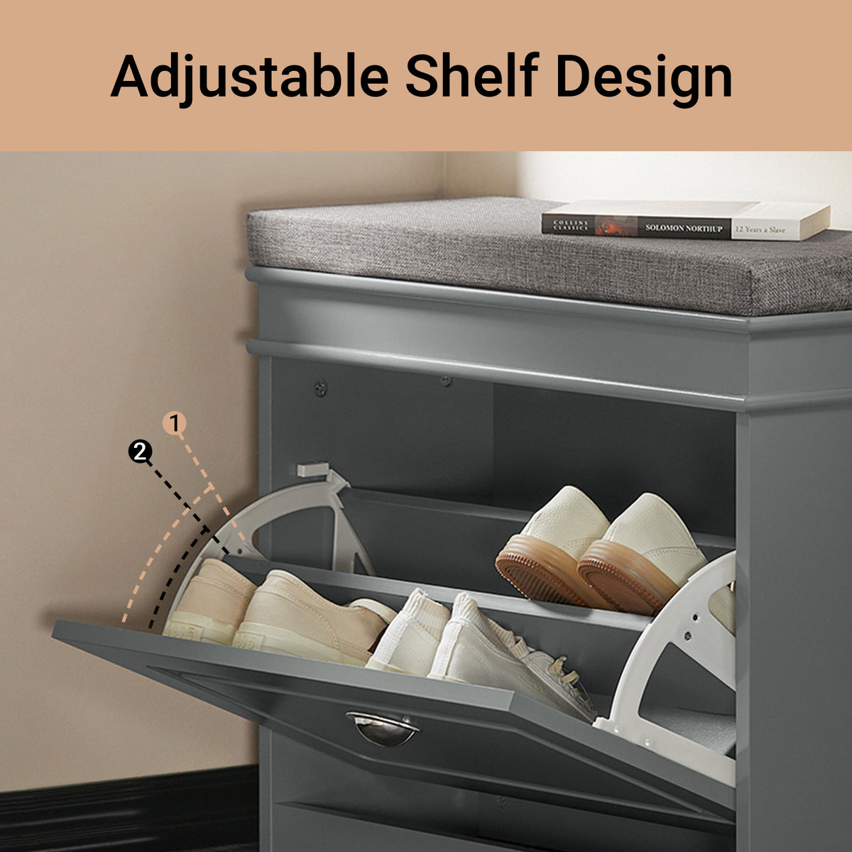 SoBuy Grey Shoe Bench Flip Drawer Open – Easy-Access Hidden Storage for Up to 4 Pairs of Shoes
