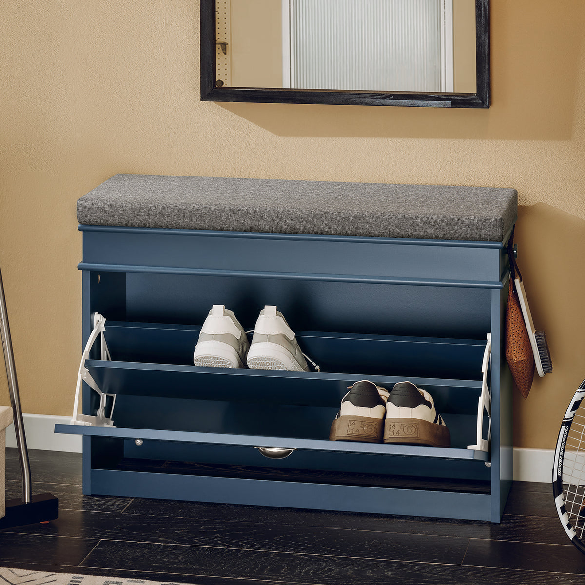 SoBuy FSR82-L-B Blue Bench – Compact Hallway Furniture with Smart Flip Drawer