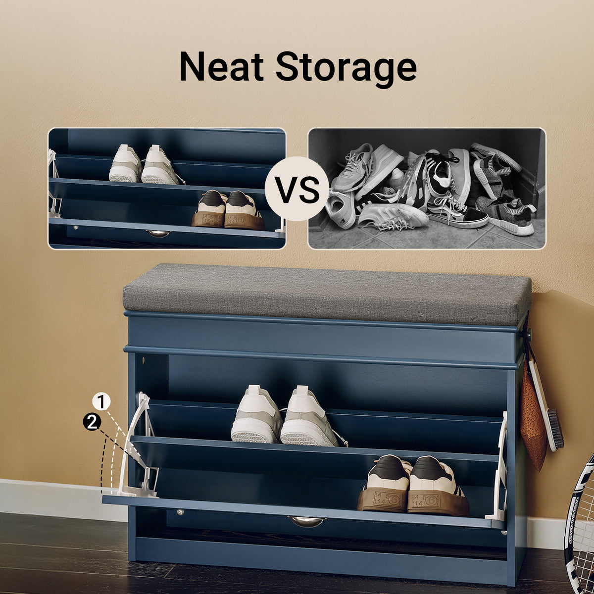 SoBuy Blue Hallway Storage Bench – Flip-Top Drawer Hides Clutter Instantly
