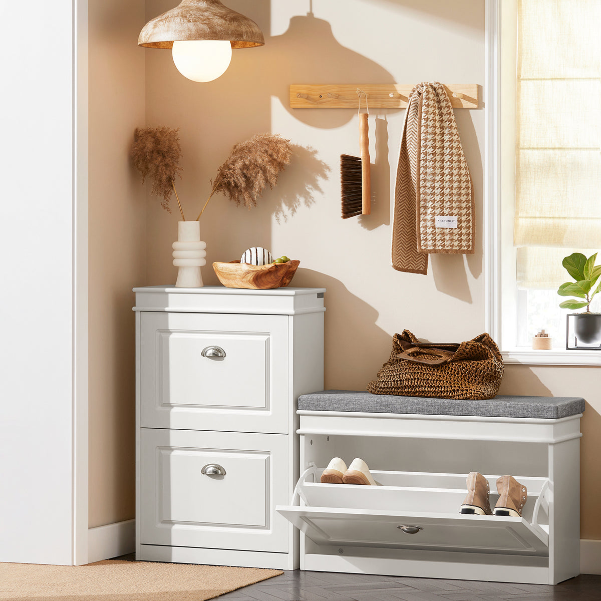 SoBuy FSR82-L-W White Hallway Shoe Bench with Flip Drawer & Padded Seat – Slim Storage Unit W75 x D24 x H51cm