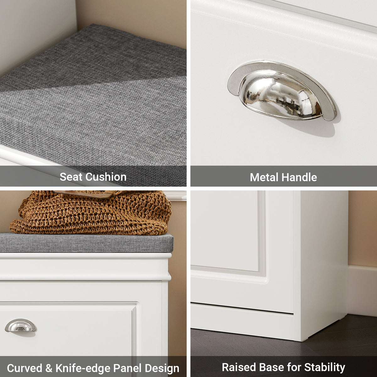 SoBuy FSR82-L-W White Hallway Shoe Bench with Flip Drawer & Padded Seat – Slim Storage Unit W75 x D24 x H51cm