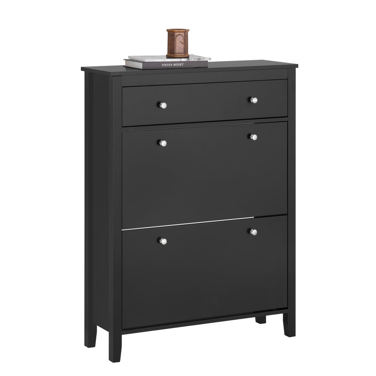 SoBuy FSR89-SCH slim black shoe cabinet full overview – 80cm wide hallway storage unit