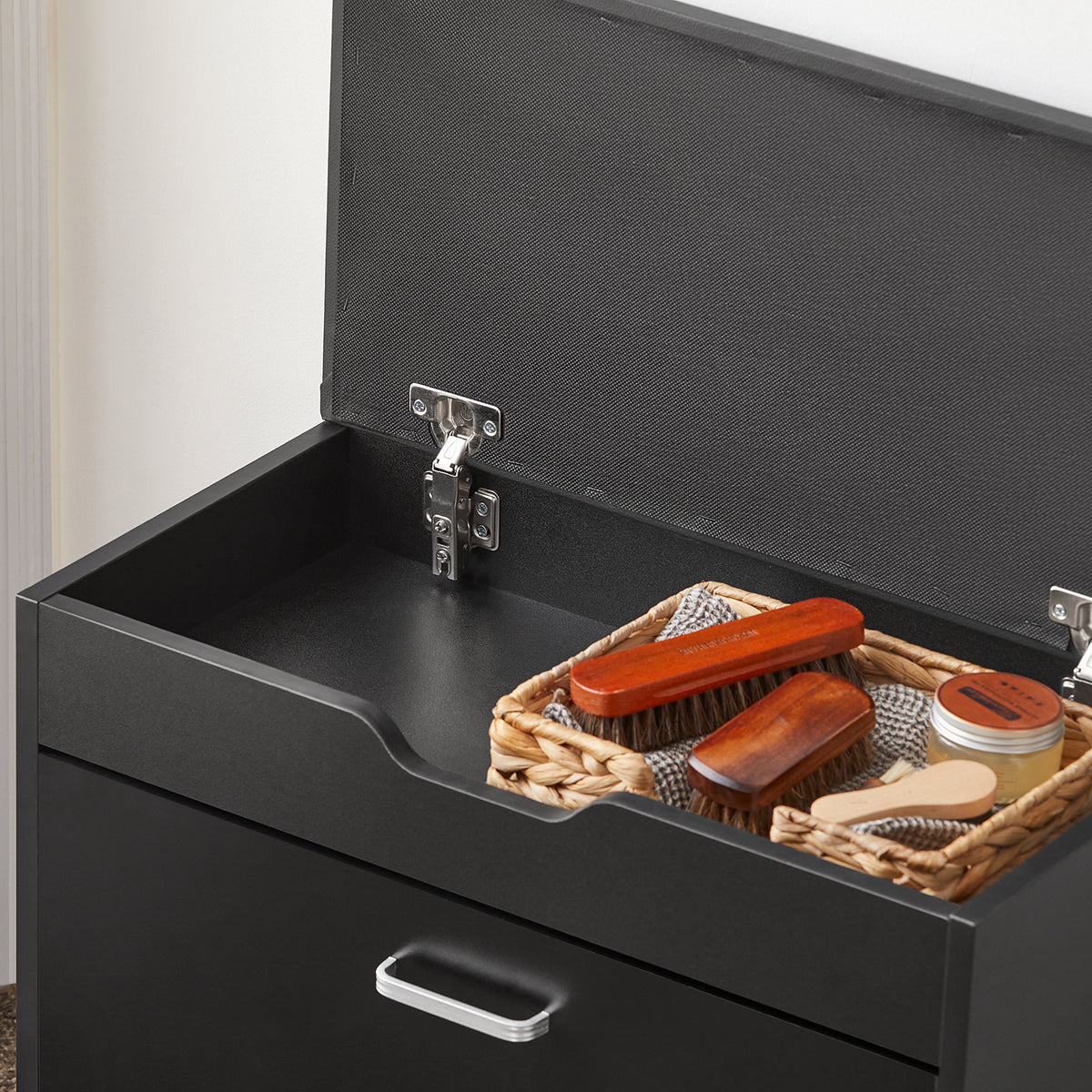 SoBuy FSR95-SCH, Hallway Shoe Rack Shoe Bench Shoe Cabinet with Folding Padded Seat, Black