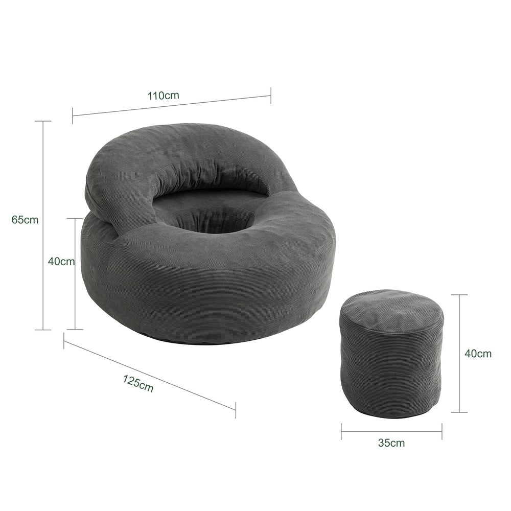 SoBuy FST100-DG, Corduroy Armchair with Footstool, Adjustable Backrest, Dark Gray, 110x125x65cm - view 3