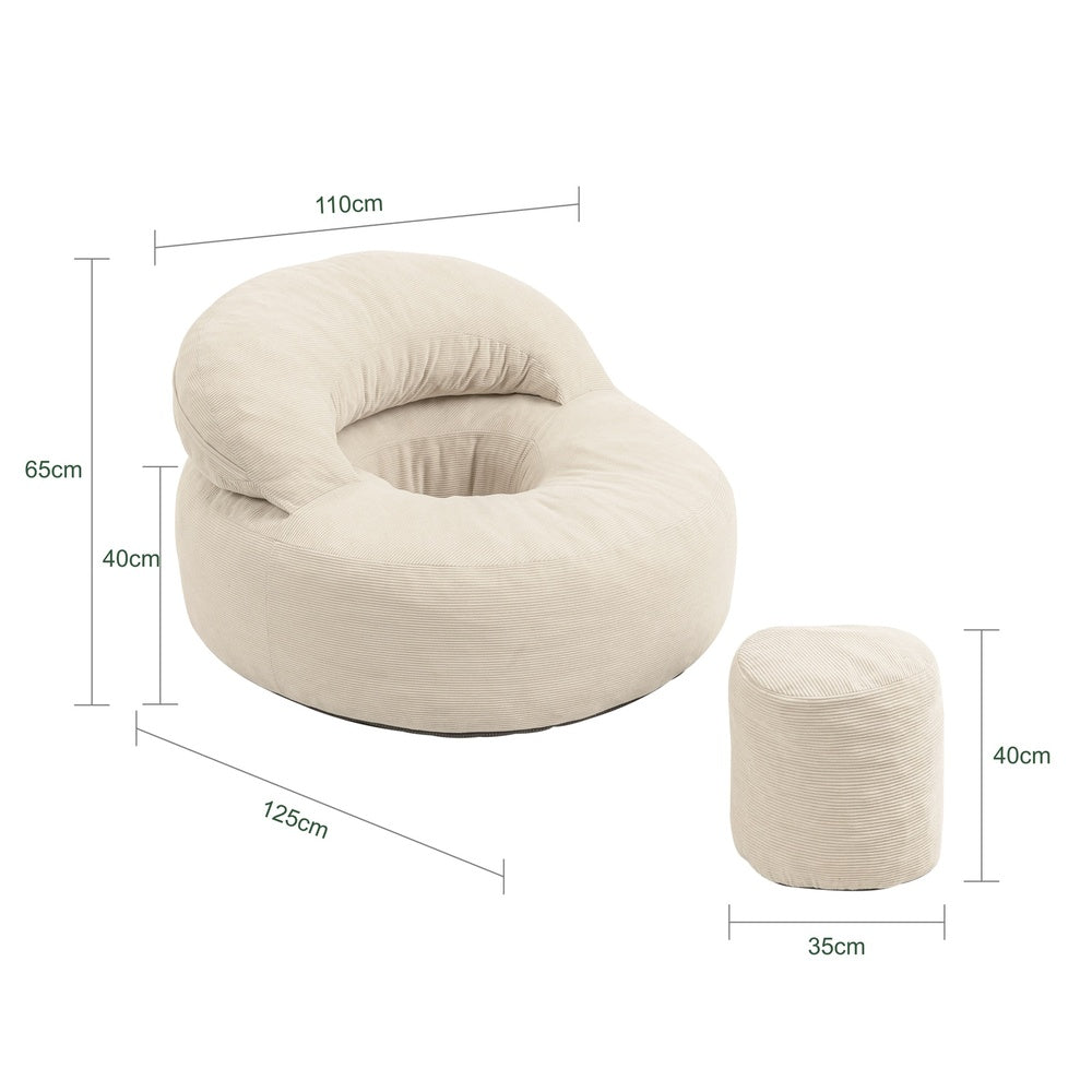 SoBuy FST100-MI, Corduroy Armchair with Footstool & Washable Cover, Cream White, 110x125x65cm - view 3